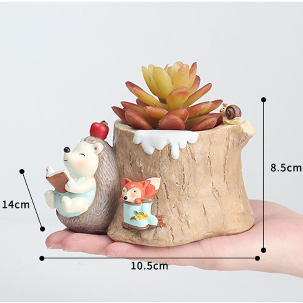 Fat Hedgehog Reading Stories Resin Succulent Pot - myBageecha