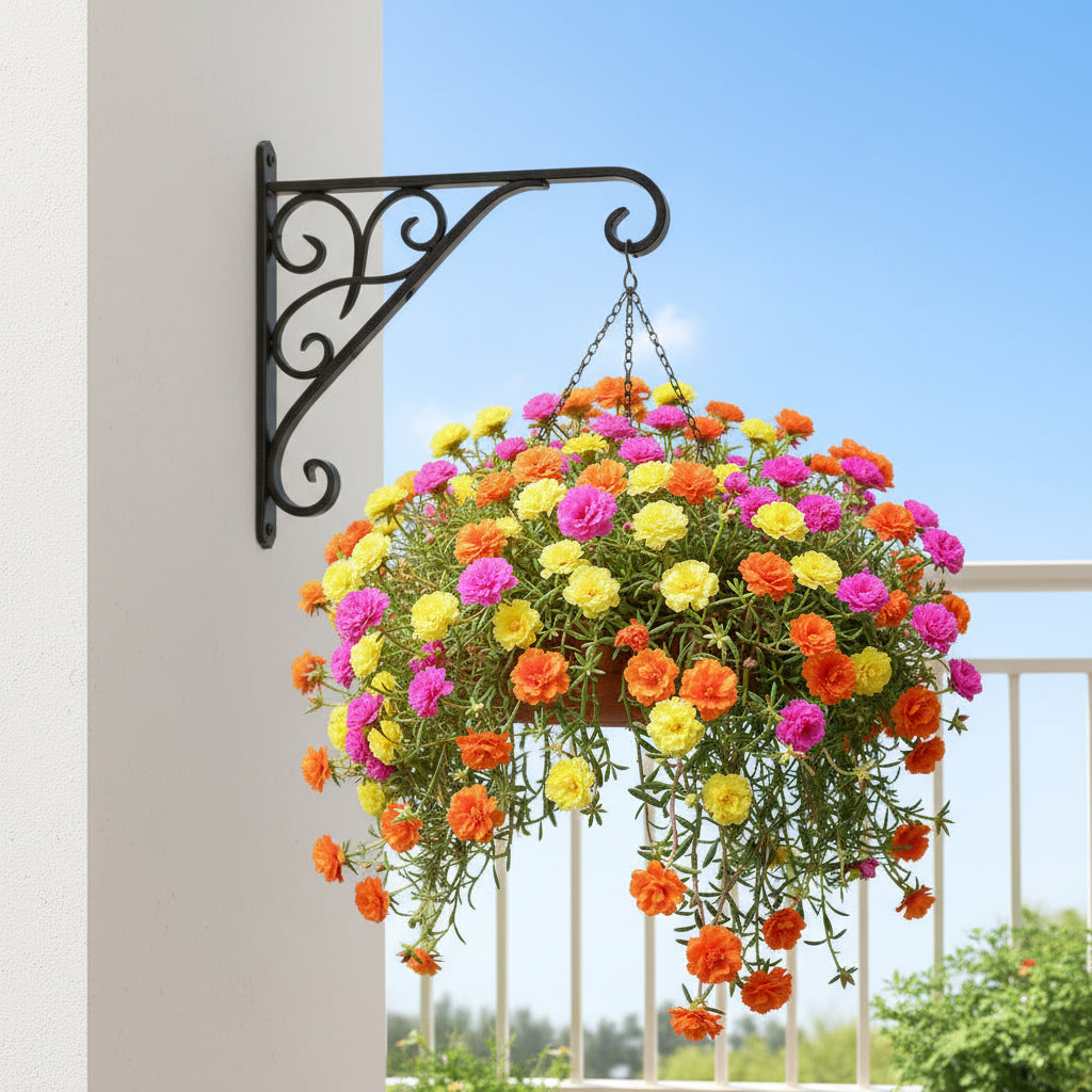 Flat Hanging Terracotta Planter with Portulaca grandiflora bloom – myBageecha