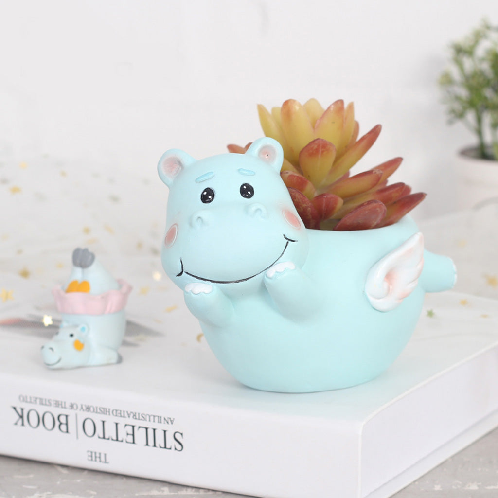 Cute Flying Hippo Resin Succulent Pot - myBageecha