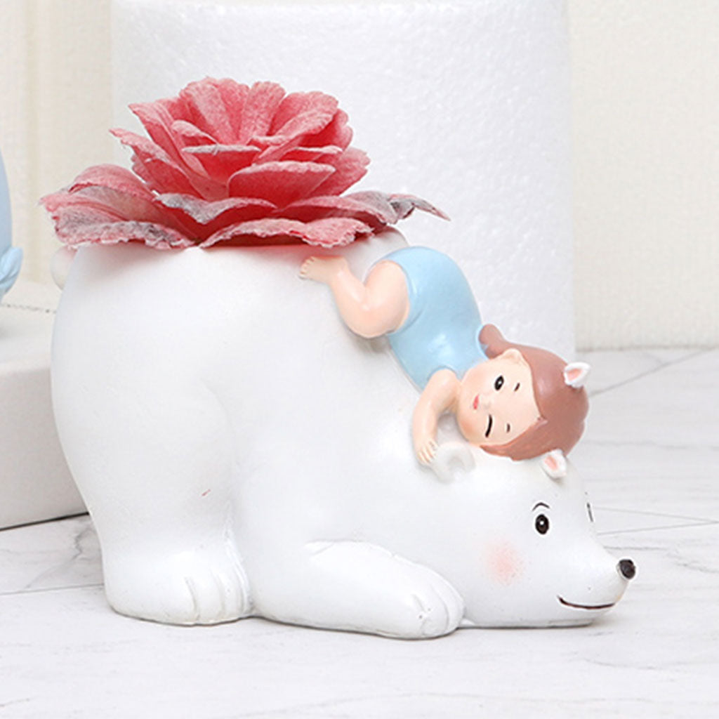 Cute Girl on Polar Bear Resin Succulent Pot - myBageecha