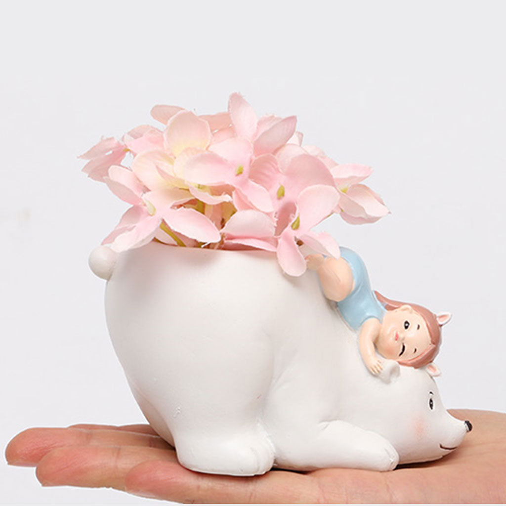 Cute Girl on Polar Bear Resin Succulent Pot - myBageecha