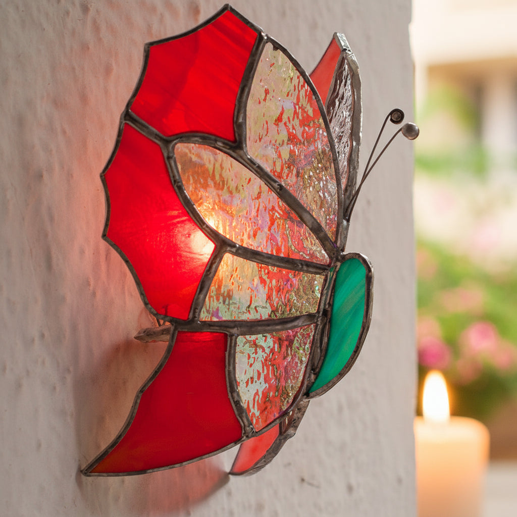 Green & red Wall Butterfly Tea Light Holder - myBageecha