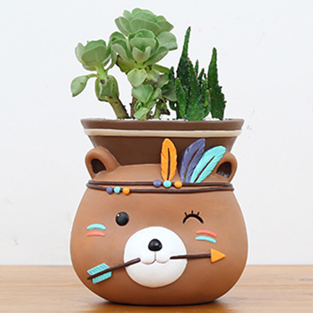 Hanging Tribal Bear Resin Succulent pot - myBageecha