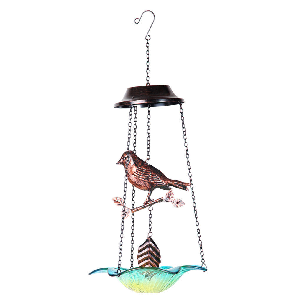 Hanging Metal Bird Feeder With Blue Glass Flower Base Garden Essentials myBageecha - myBageecha