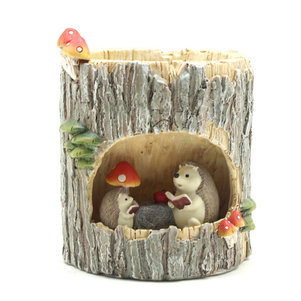 Hedgehog Reading in Treehouse Resin Succulent Pot - myBageecha