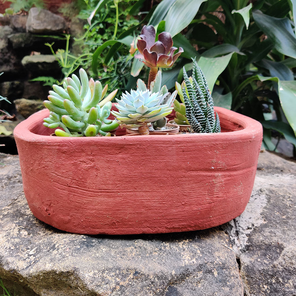 Set of 2 Plain Rectangular Rounded Edged Terracotta Pot side view – myBageecha