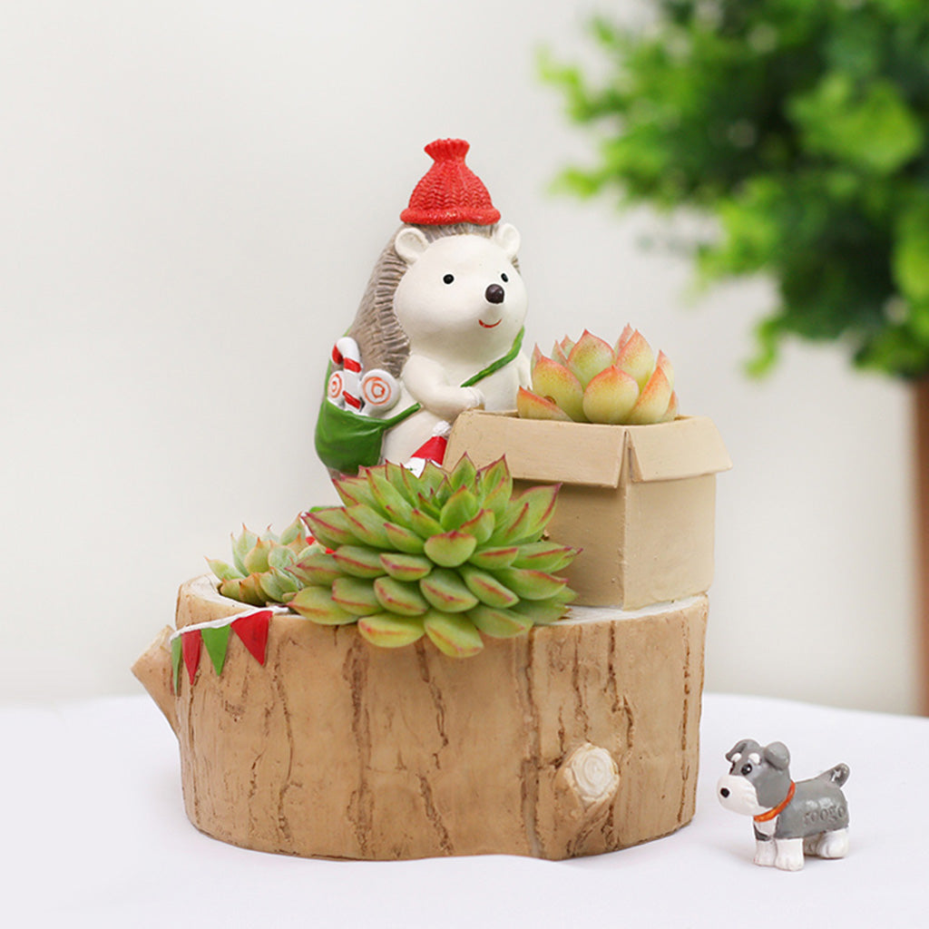 Christmas Hedgehog With Gift Resin Succulent Pot - myBageecha