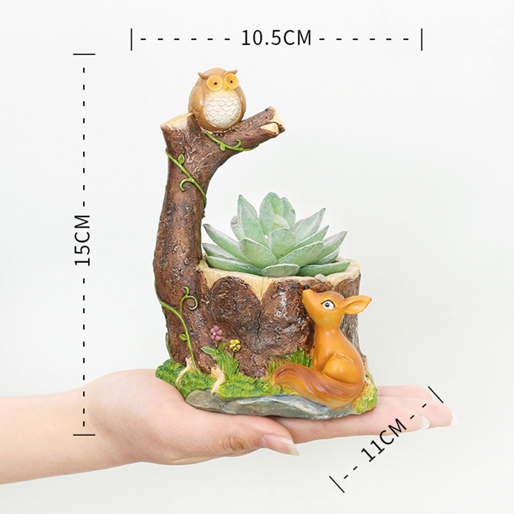 Perched Owl on Tree and Deer Resin Succulent Pot - myBageecha