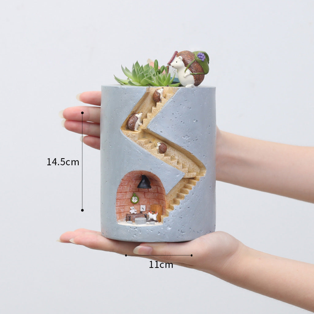 Hedgehog Family Home Resin Succulent Pot - myBageecha