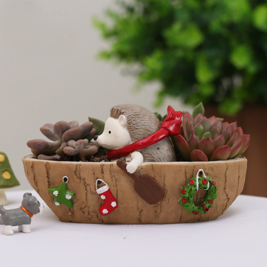 Hedgehog Rowing Boat Resin Succulent Pot - myBageecha