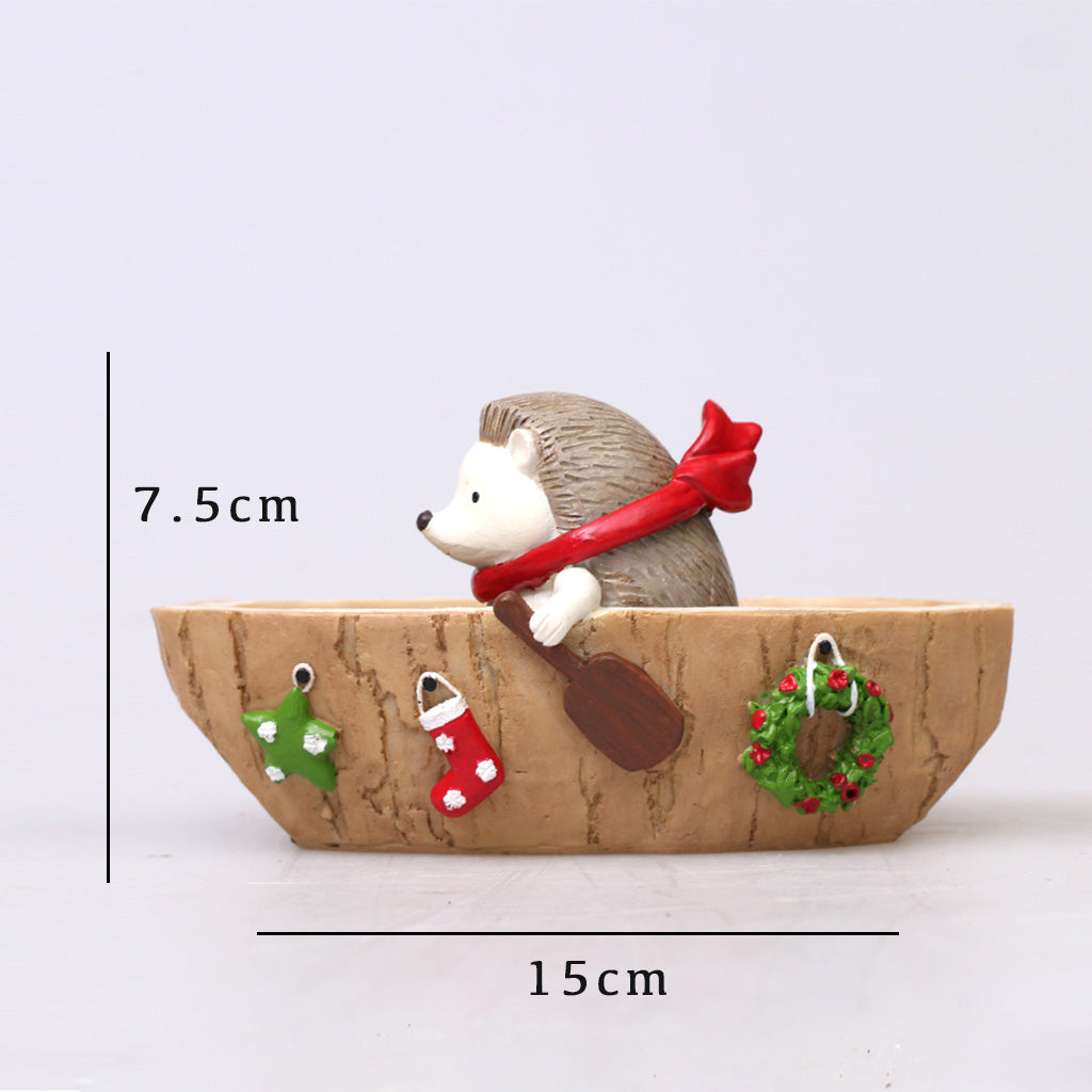 Hedgehog Rowing Boat Resin Succulent Pot - myBageecha