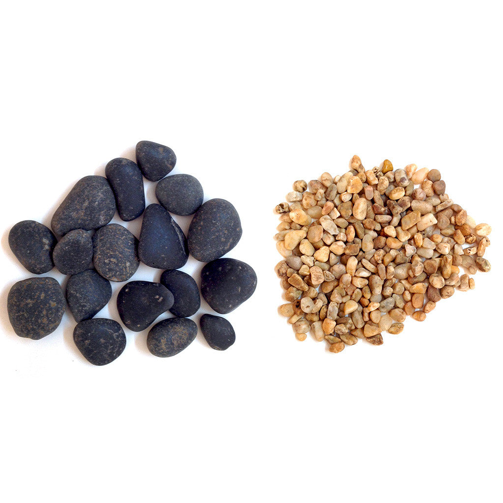 2kg River Black Tumbled Pebbles + 2kg River Beige Unpolished Pebbles Decor myBageecha - myBageecha