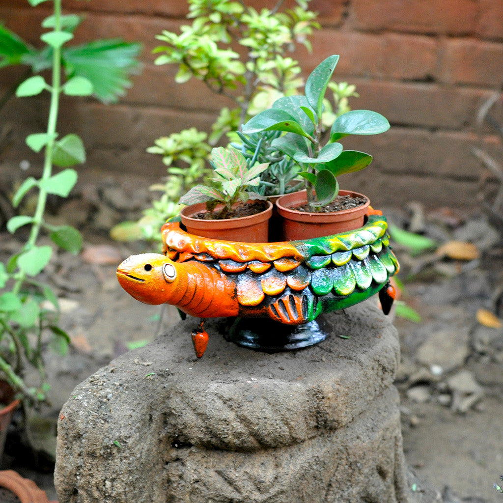Terracotta Tortoise Small Planter (Hand Painted) front view – myBageecha