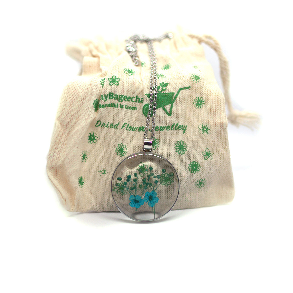 Twin Cobalt Real Dried Flower Necklace - myBageecha