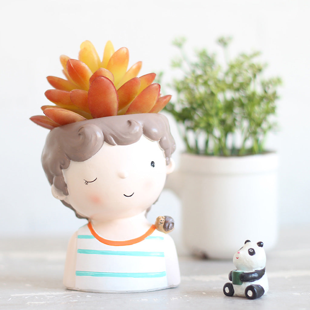 Winking Boy with Snail Resin Succulent Pot - myBageecha