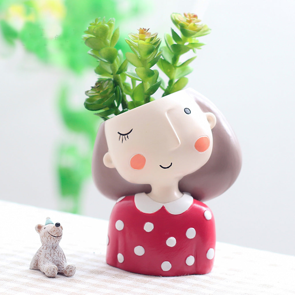 Winking Girl with Polka Resin Succulent Pot - myBageecha