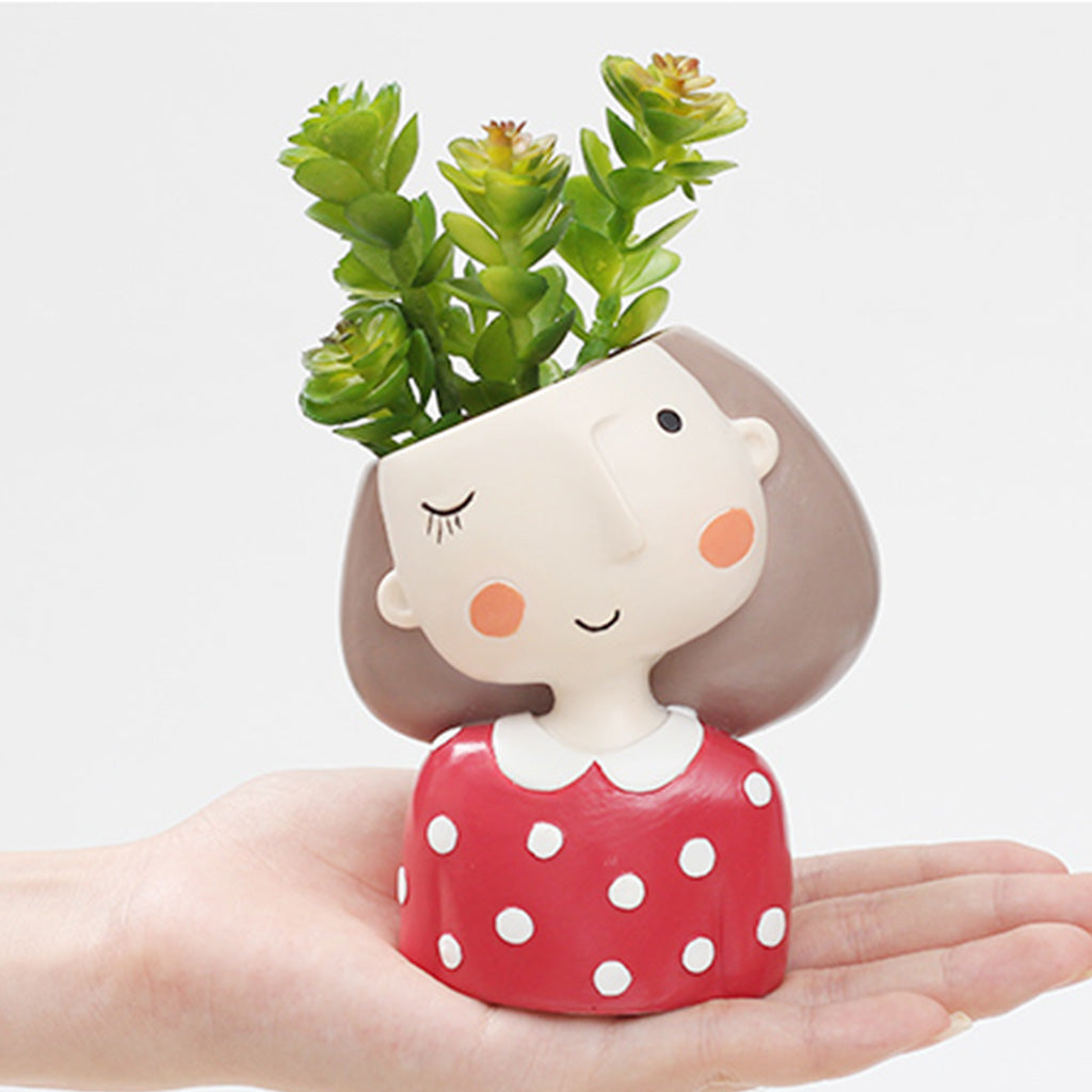 Winking Girl with Polka Resin Succulent Pot - myBageecha