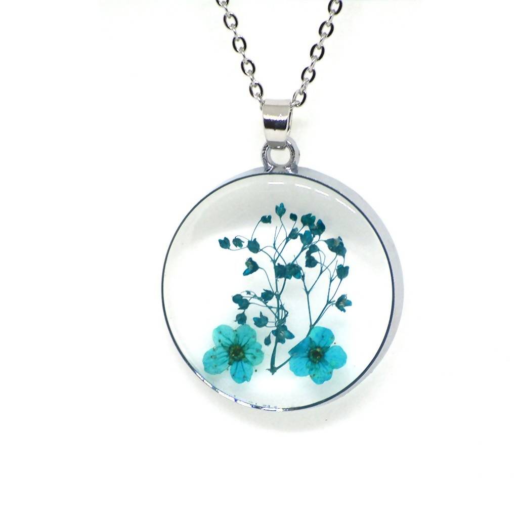 Twin Cobalt Real Dried Flower Necklace - myBageecha