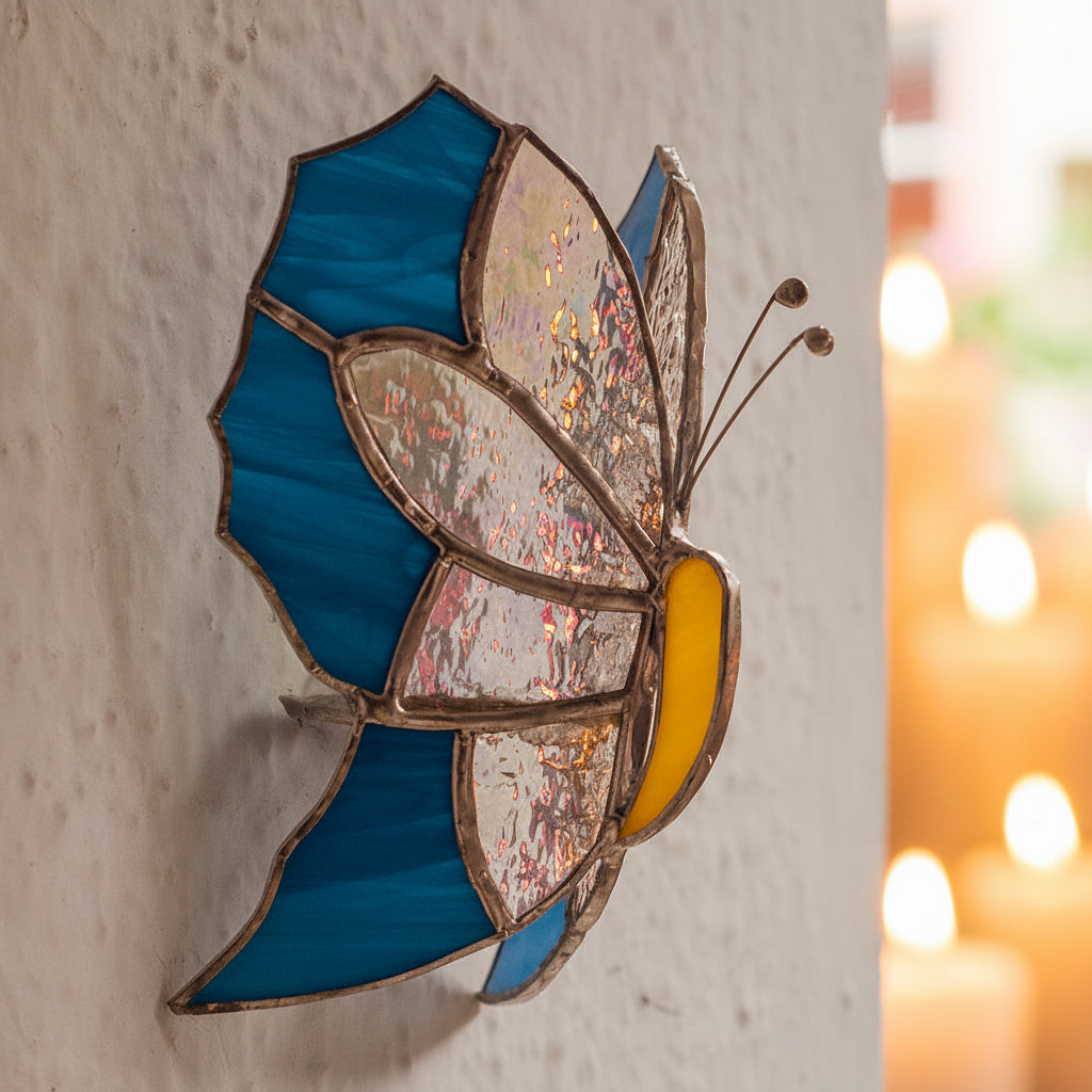 Yellow & Blue Wall Butterfly Tea Light Holder - myBageecha