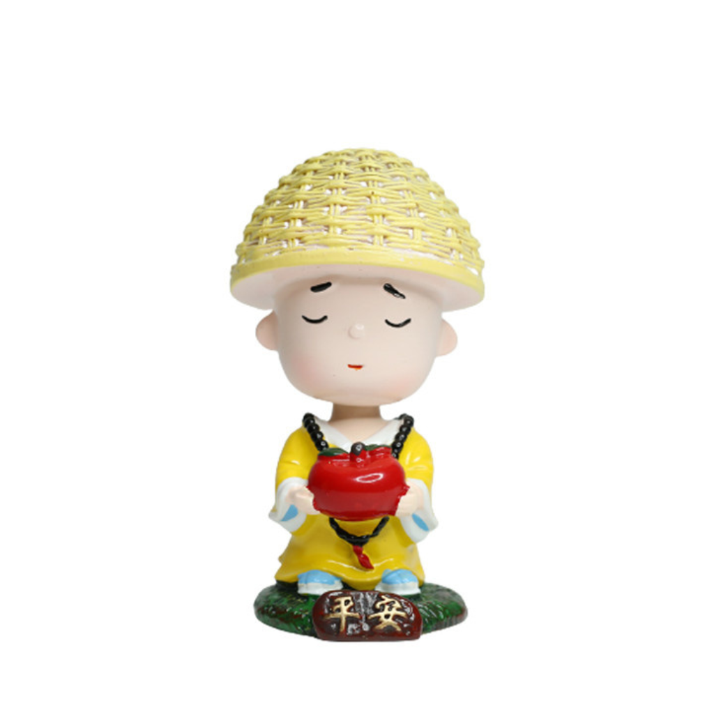Miniature Meditating Monk with Apple Shaking Head Decor - myBageecha
