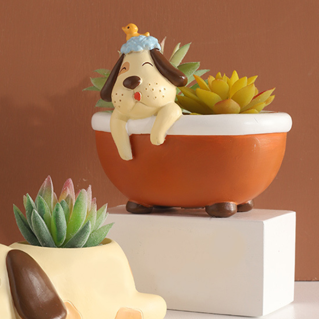 Cute Pup in Bathtub Resin Succulent Pot