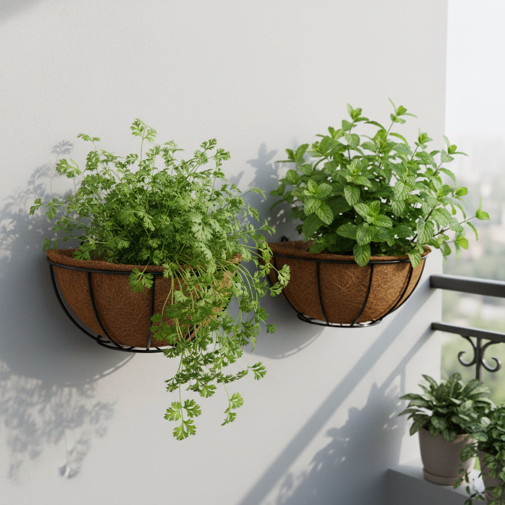 Coir Basket Wall Mounted-Set of 2 with herbs-myBageecha
