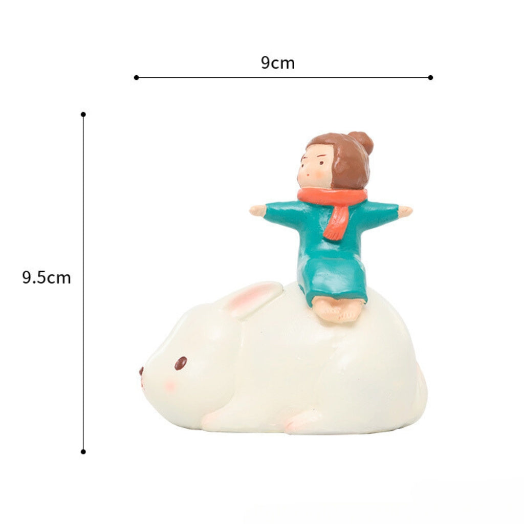 Miniature Girl Sitting on Rabbit Decor - myBageecha