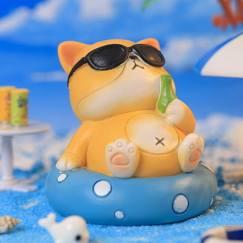 Miniature Cute Cat Sitting on Floating Tube Decor