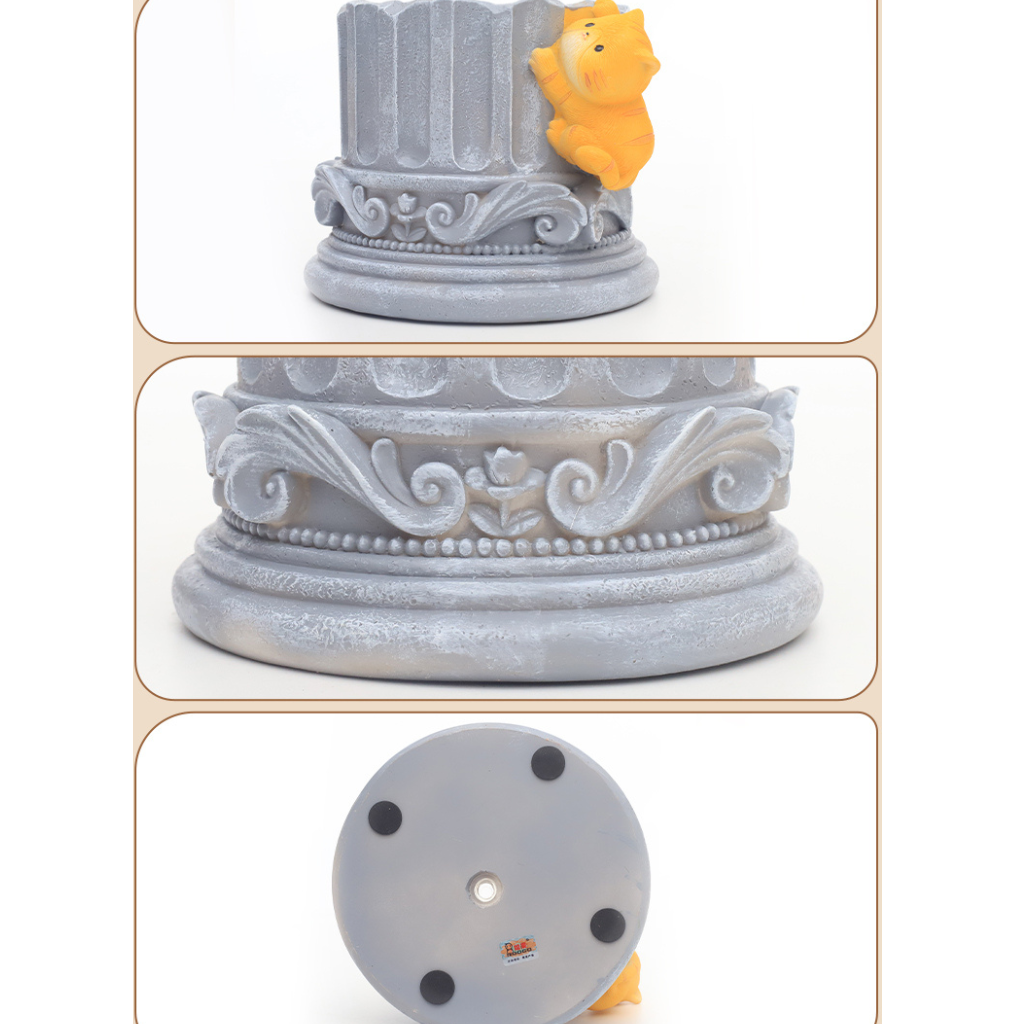 Cute Cat Climbing Up the Pillar Resin Succulent Pot