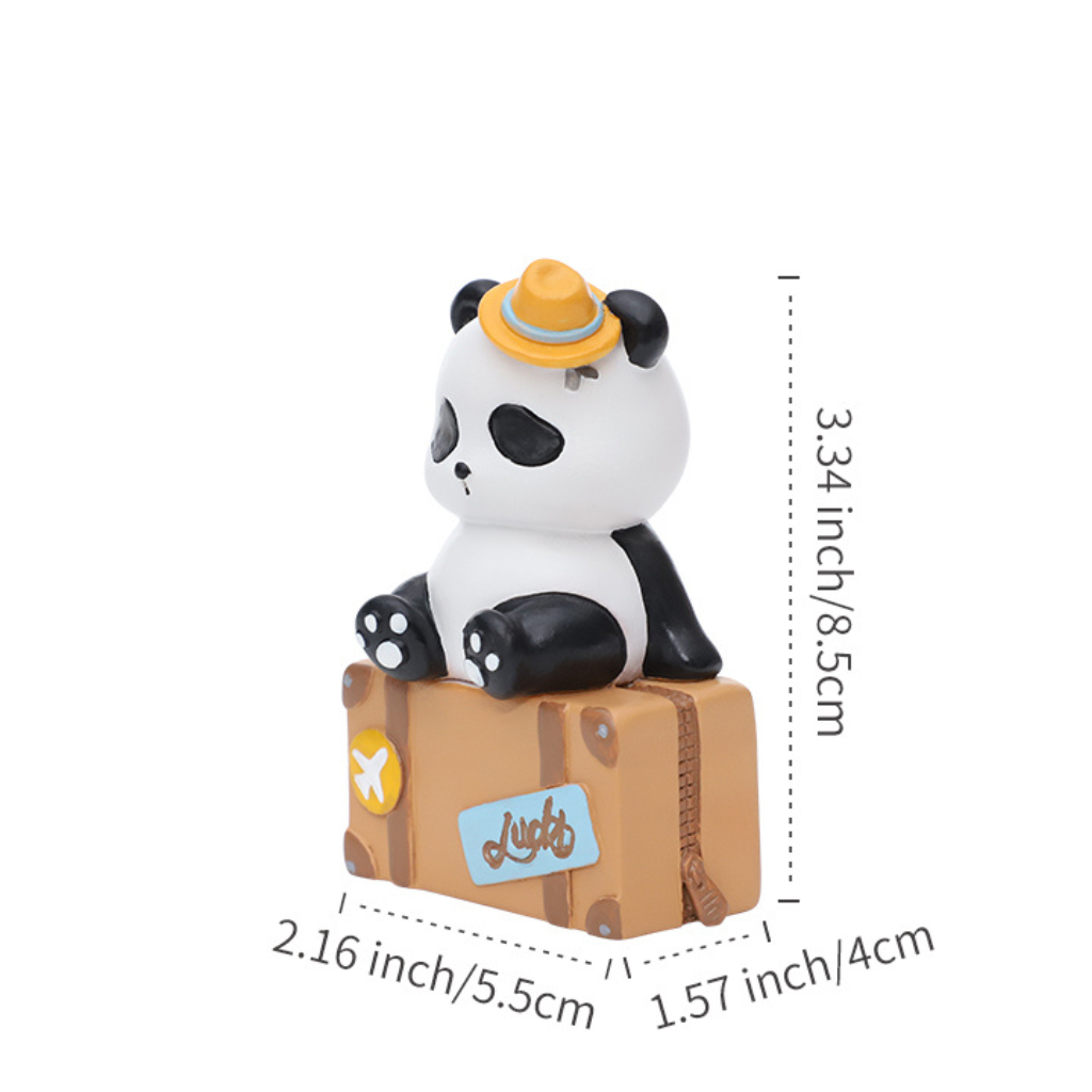 Miniature Cute Panda Sitting on Suitcase Decor