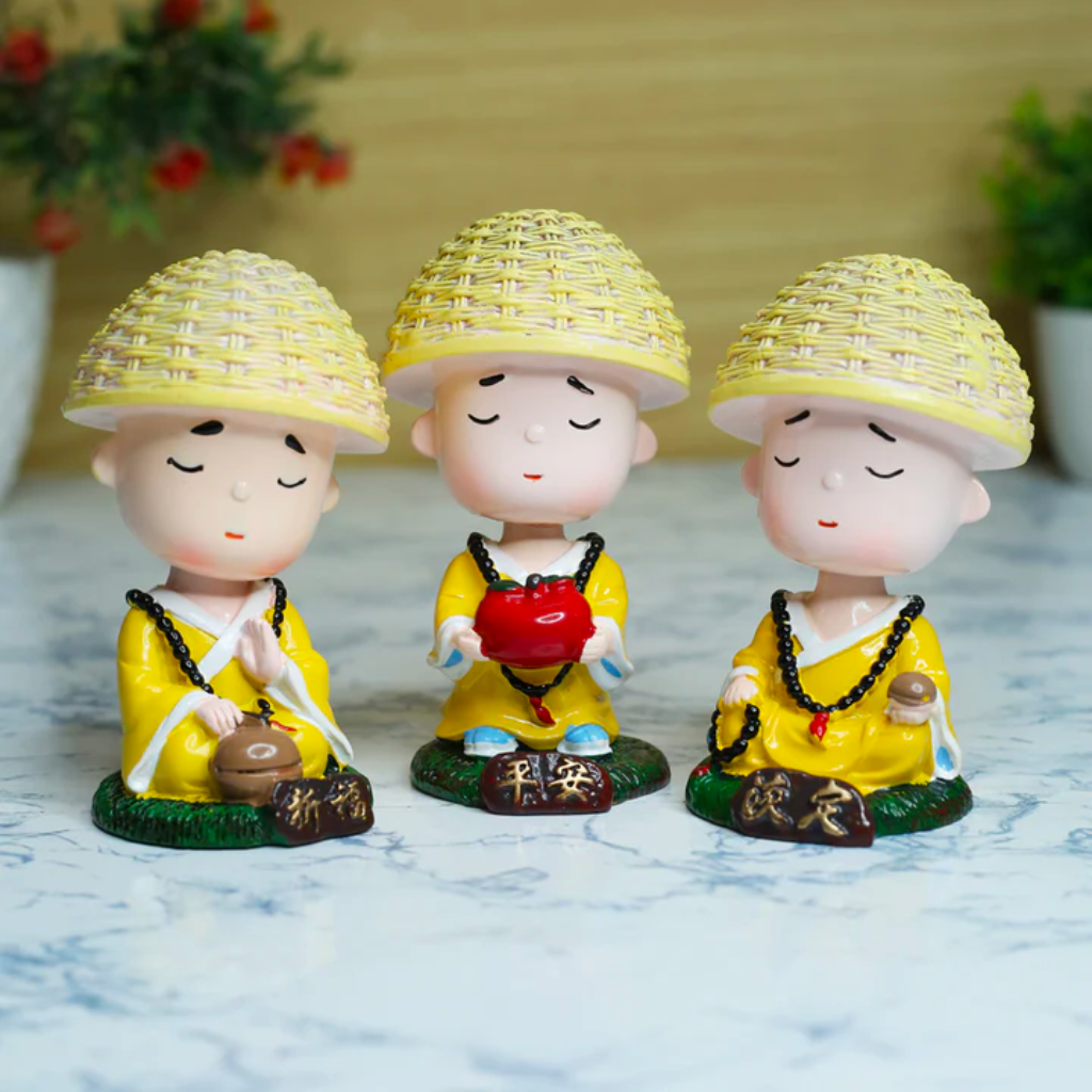 Miniature Meditating Monks with Shaking Head Set of 3 Decor - myBageecha