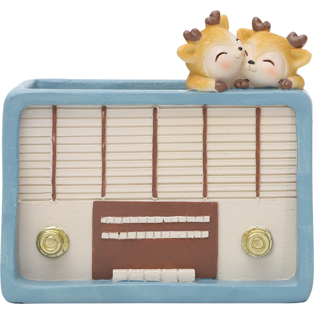 Retro Radio with Deers Resin Succulent Pot