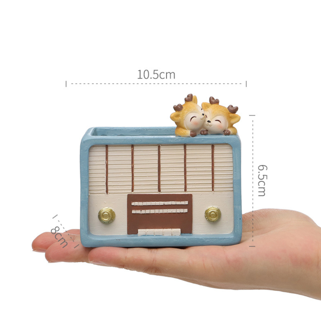 Retro Radio with Deers Resin Succulent Pot