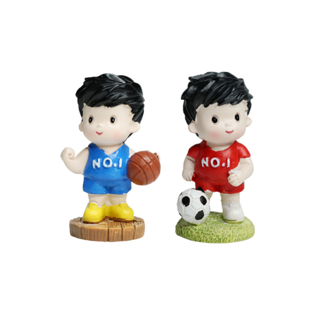 Miniature Sport Boys playing Basketball & Football Set of 2 Decor - myBageecha