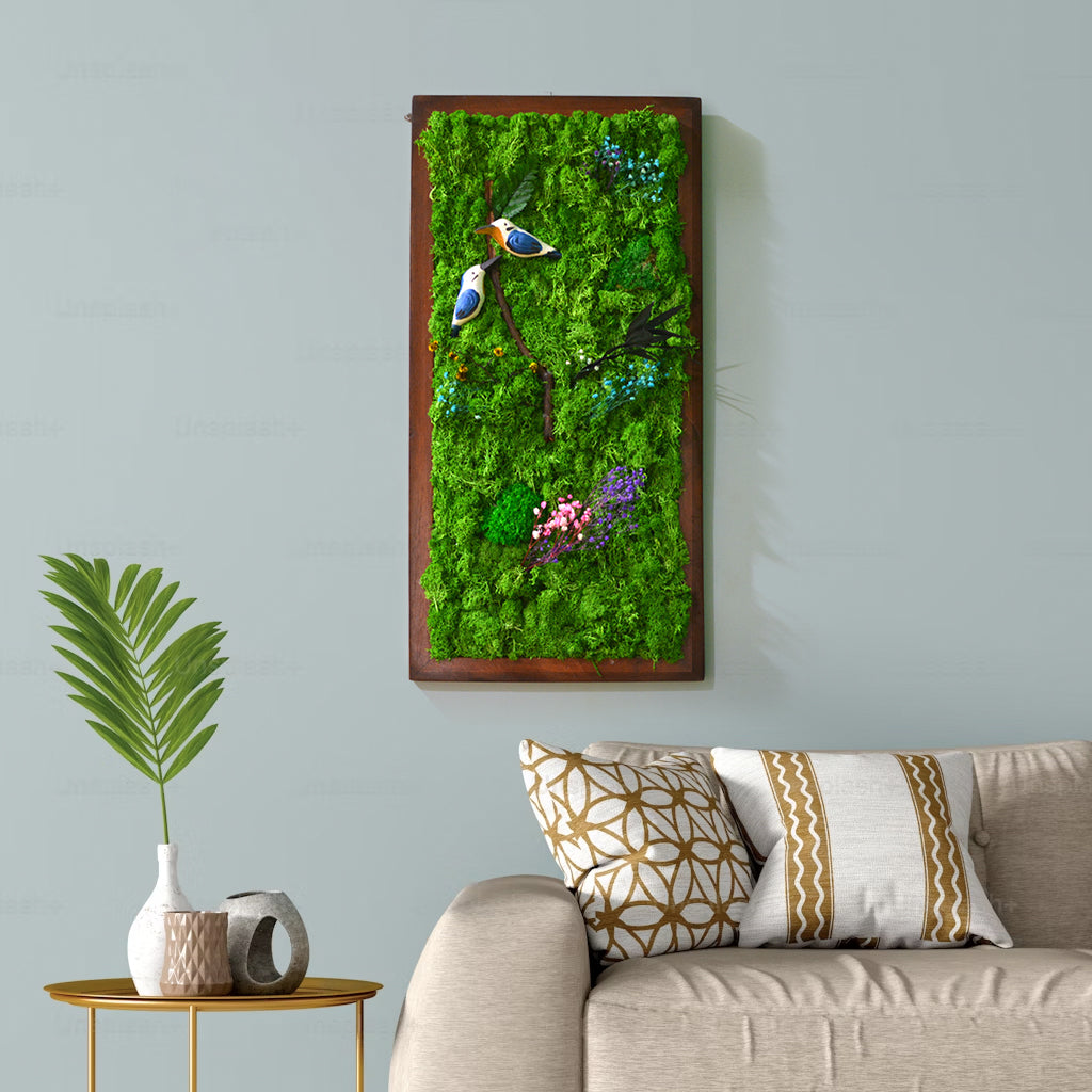 A Vivid Thicket Preserved Moss Frame with Dark Wood