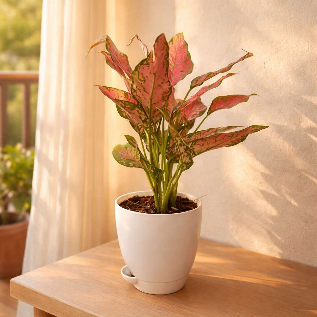Aglaonema Rotundum Anjamanee Tropica with Self watering pot sideview - mybageecha