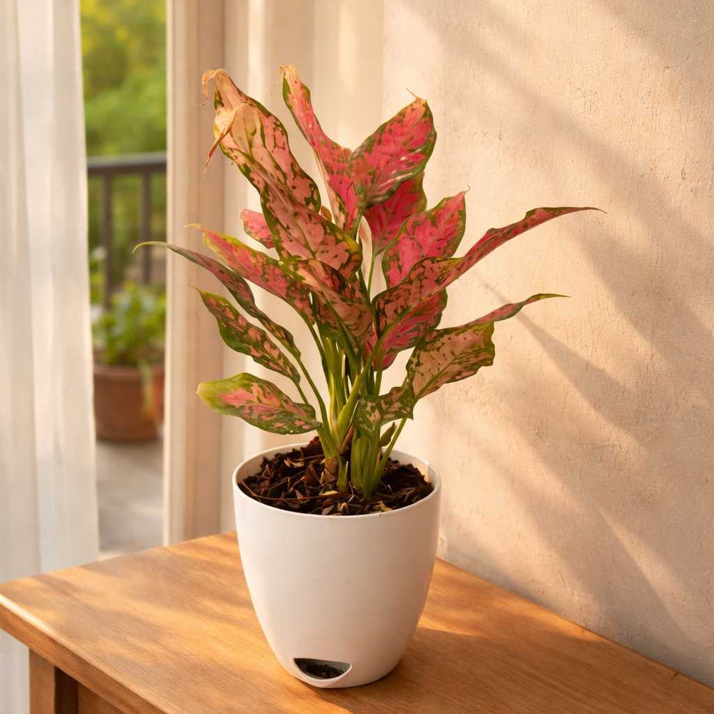 Aglaonema Rotundum Anjamanee Tropica with Self watering pot front view - mybageecha
