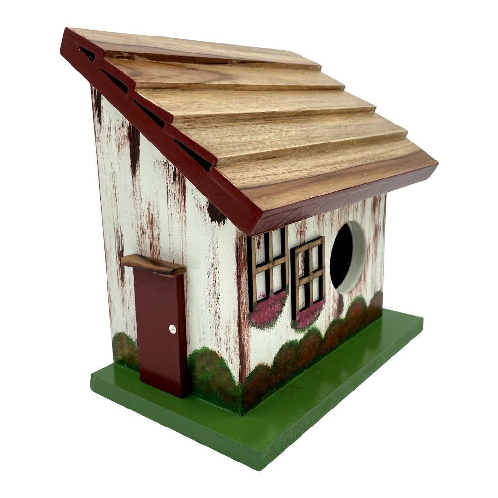 Hand Painted Slanting Teak Roof Bird House Decor