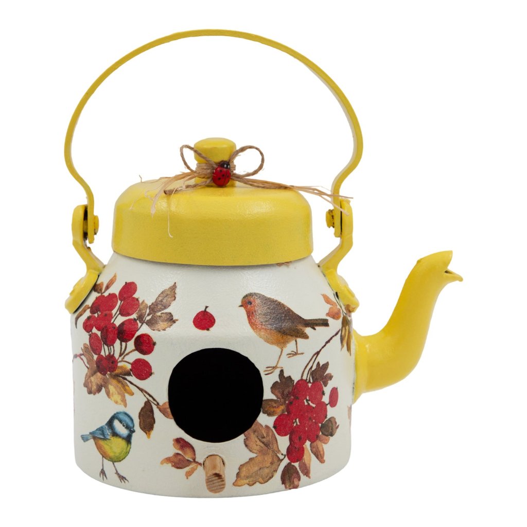 Tea Pot / Kettle Shaped Yellow Hanging Bird House Decor