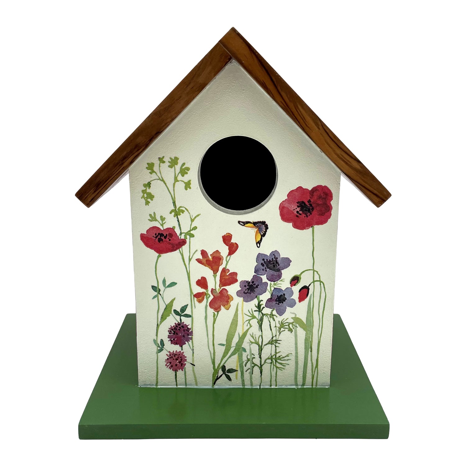 Teak Roof Bird House with Meadows Decor