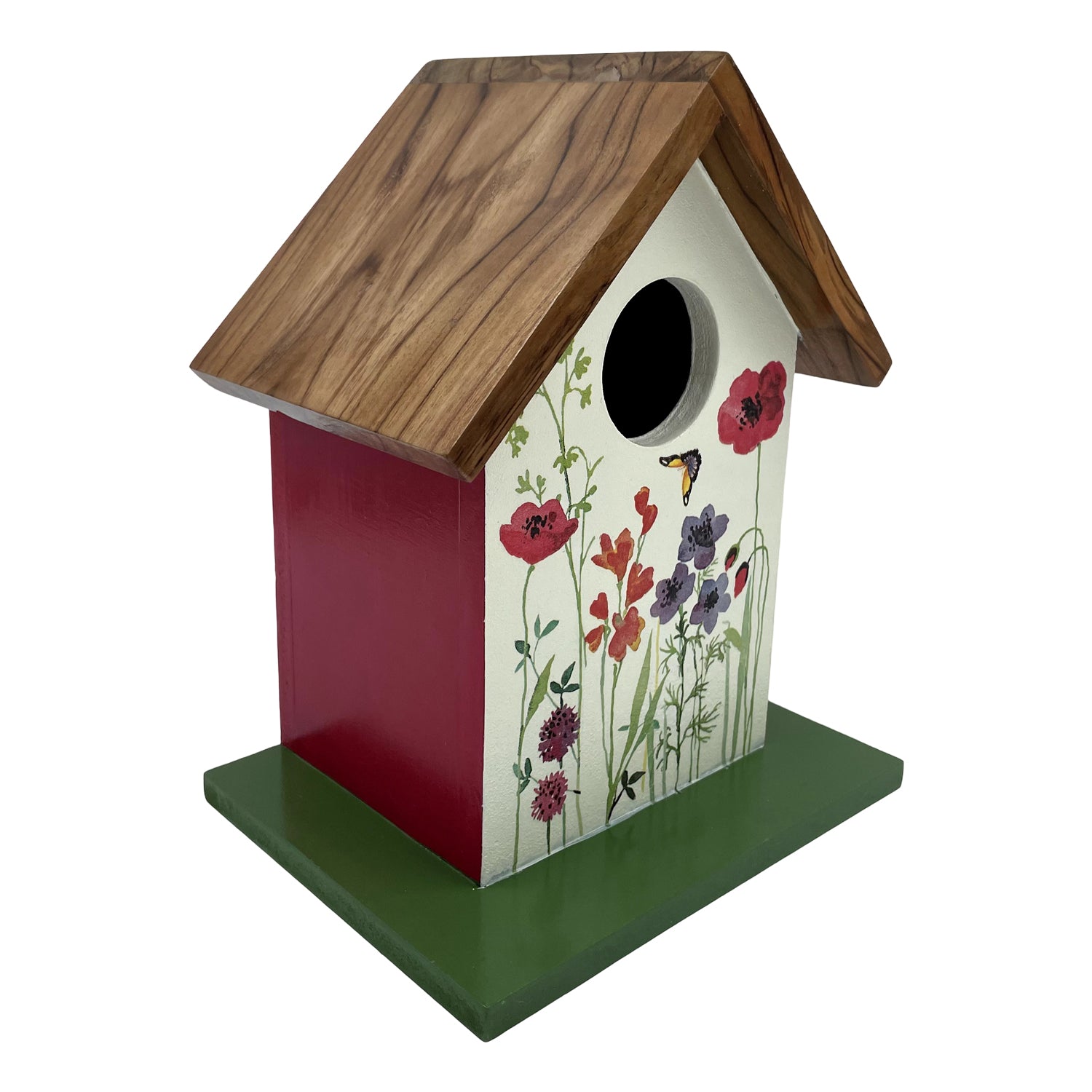 Teak Roof Bird House with Meadows Decor