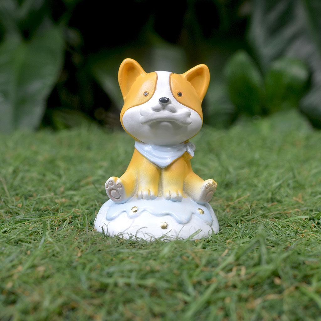 Miniature Cute Dog Sitting with Bone Decor - myBageecha