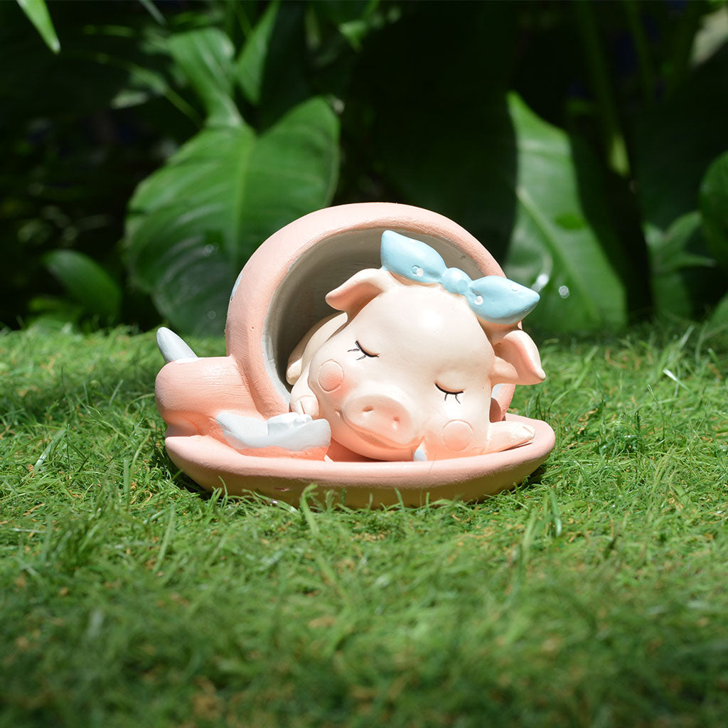 Miniature Baby Pig with Bow Sleeping in Tent Decor - myBageecha