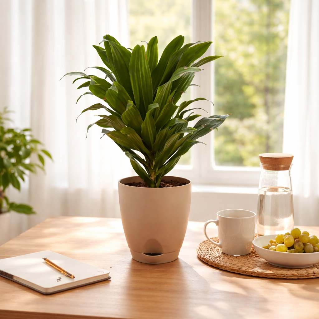 Dracaena Compacta Green Plant self watering pot close view- mybageecha
