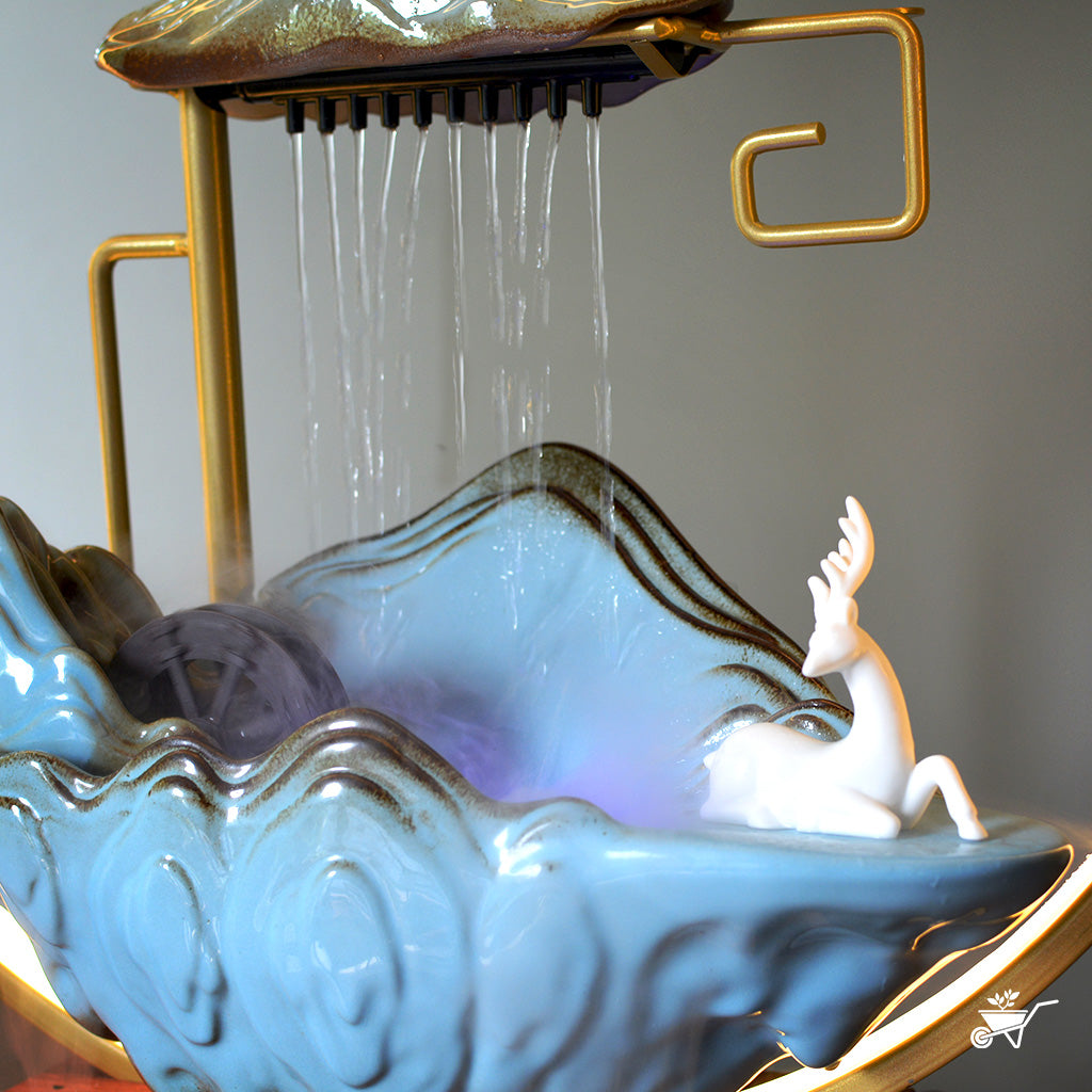 Emerald Whispers Water Fountain LED Decor Zen Garden – tabletop fountain decor with natural tone