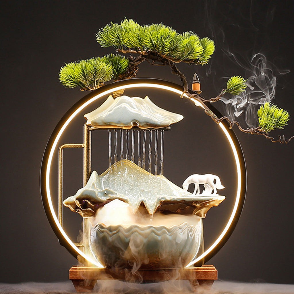 Ethereal Streams Horse Water Fountain LED Decor Zen Garden