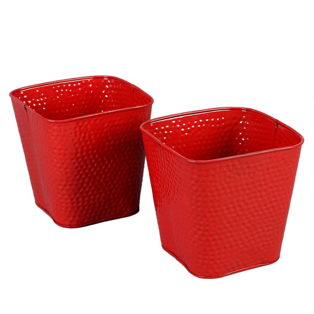 Set of Two Embossed Metal Pot Red - myBageecha