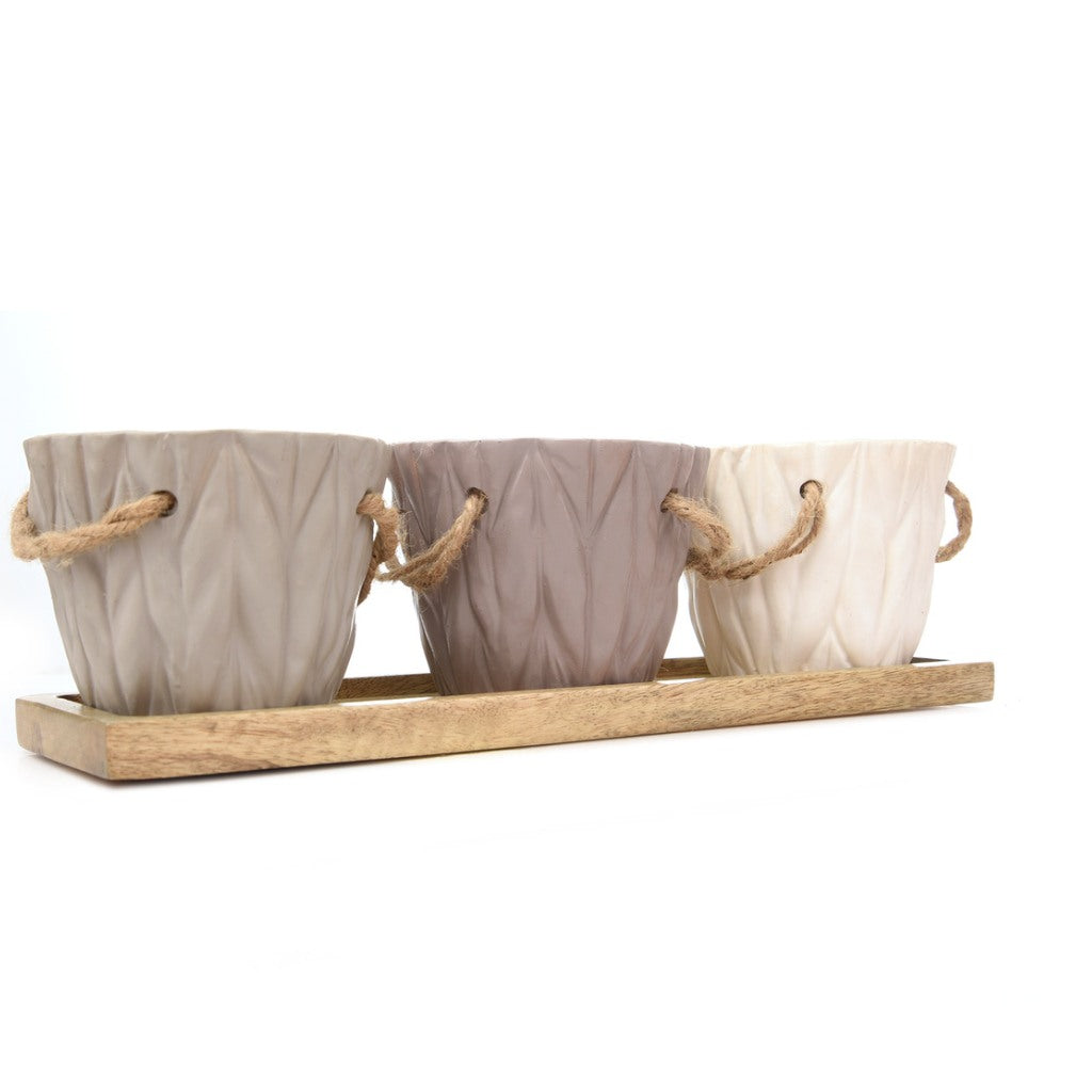 Set of Three Resin Buckets with Wooden Base - myBageecha