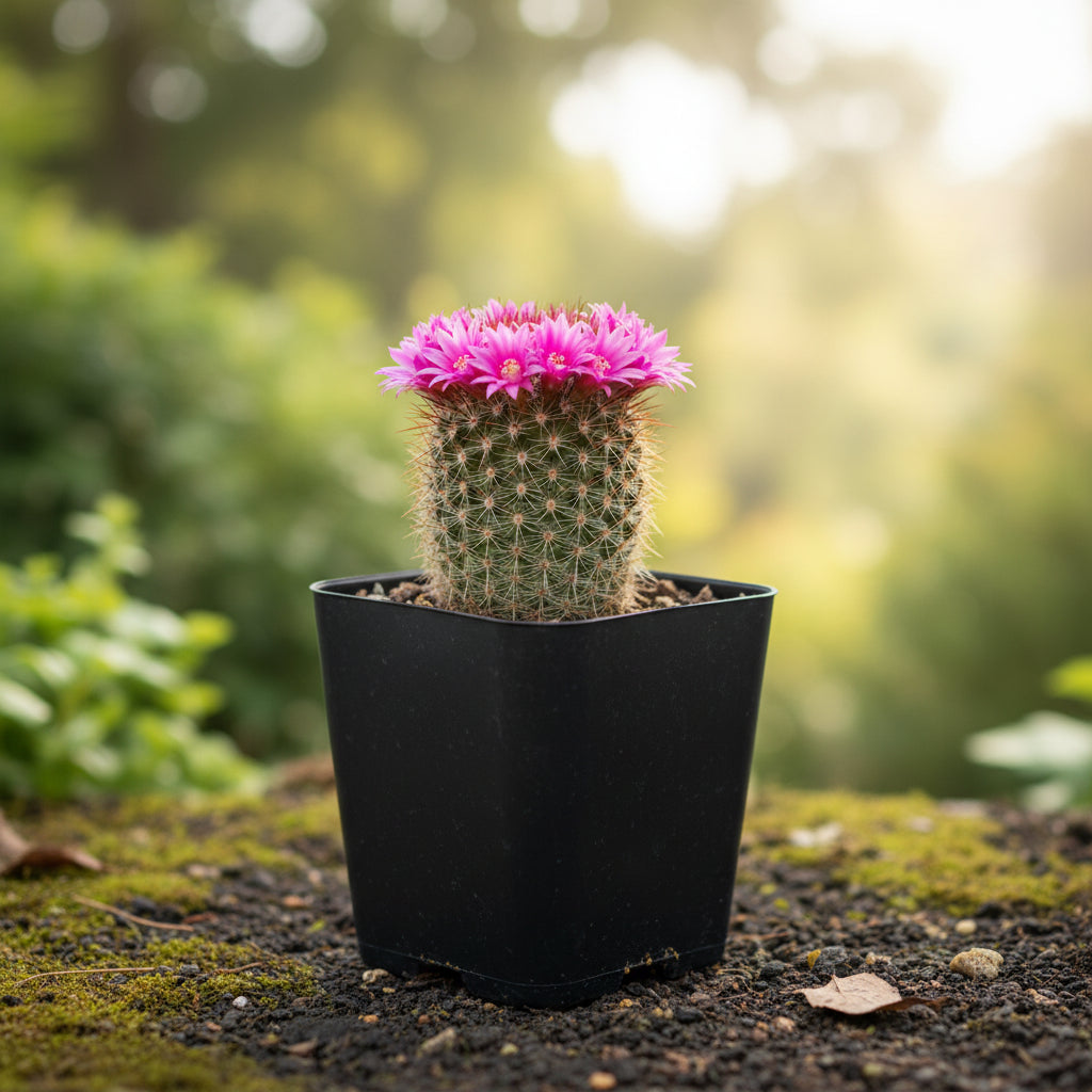 Mammillaria Spinosissima Rubra Red Headed Irishman Cactus Plant in bloom - myBageecha