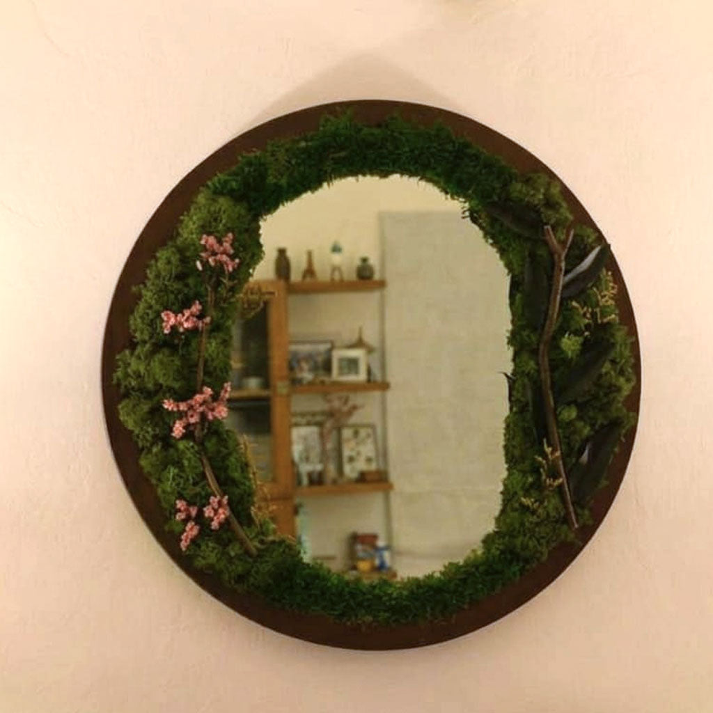 Nature's Reflection Preserved Moss Mirror Frame with Dark Wood